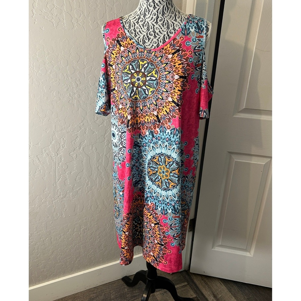 SHEIN Curve Off Shoulder Midi Dress Womens 2XL Boho Mandala Print Plus Size Knit